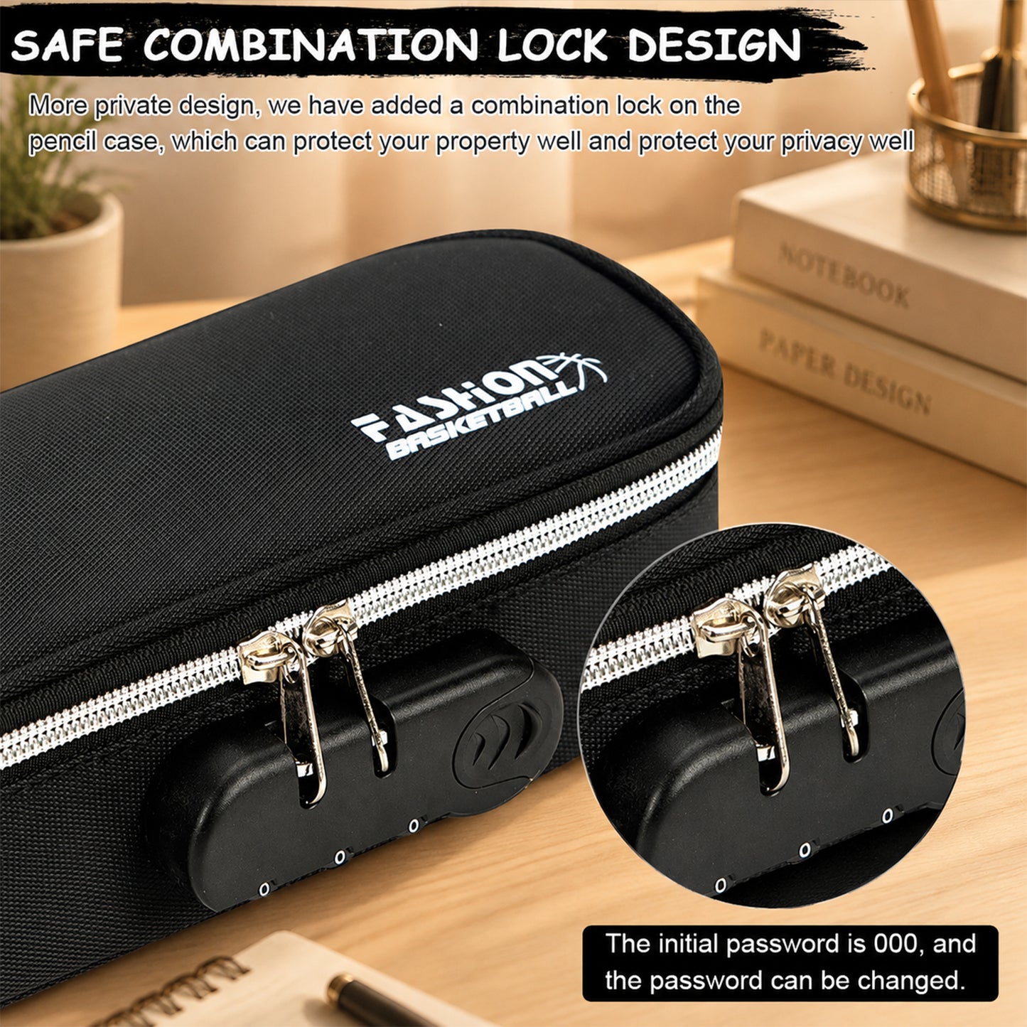 4 Layer Zipper Stationery Pouch Pencil Case with Combination Lock for Students (1 Piece)