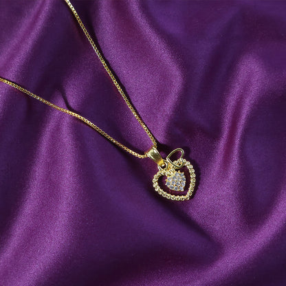 Dual Heart Pendant Necklace featuring elegant sparkling crystals on an open heart design