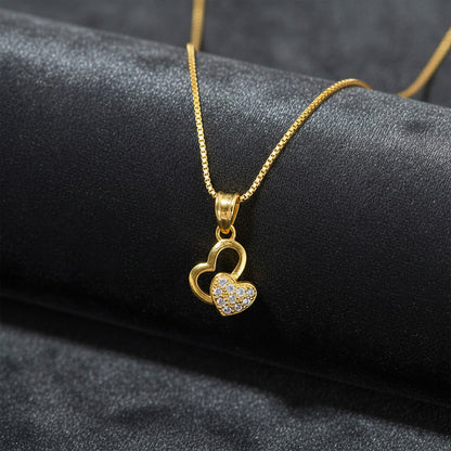Elegant Dual-Heart Pendant Necklace with Sparkling Stone Detailing