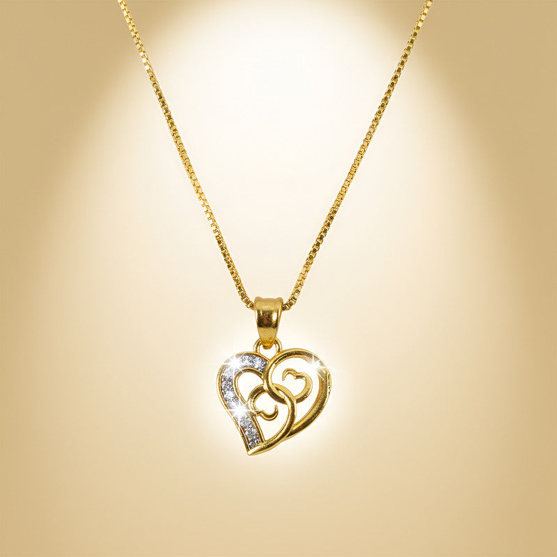 Close-up of shimmering twin heart pendant necklace with sparkling crystals