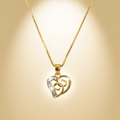 Close-up of shimmering twin heart pendant necklace with sparkling crystals