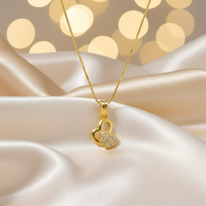 Elegant Dual-Heart Pendant Necklace with Sparkling Stone Detailing