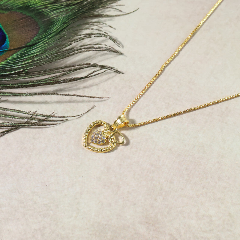 Close-up of sparkling crystals detailing on dual heart pendant necklace