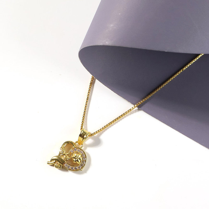 Floral Heart Pendant Necklace with Sparkling Stone Accents