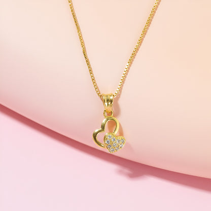 Elegant Dual-Heart Pendant Necklace with Sparkling Stone Detailing