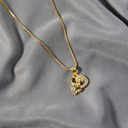Floral Heart Pendant Necklace with Sparkling Stone Accents