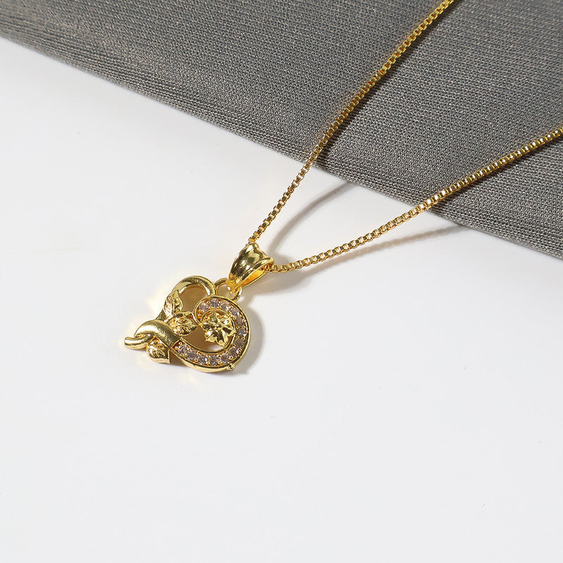 Floral Heart Pendant Necklace with Sparkling Stone Accents