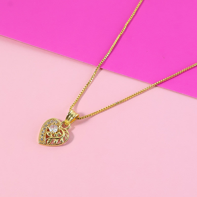 Elegant Crystal Heart Pendant Necklace with Artistic Leaf Detailing