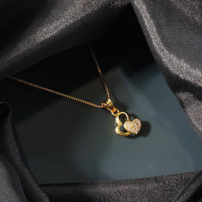 Elegant Dual-Heart Pendant Necklace with Sparkling Stone Detailing