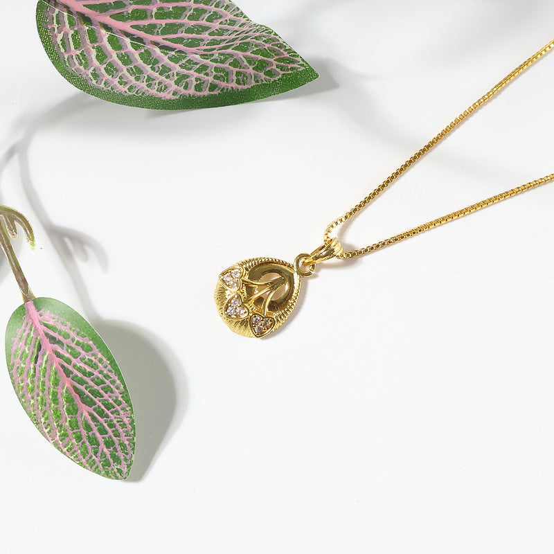 Elegant Gold-Tone Pendant Necklace with Leaf-Inspired Crystal Detailing