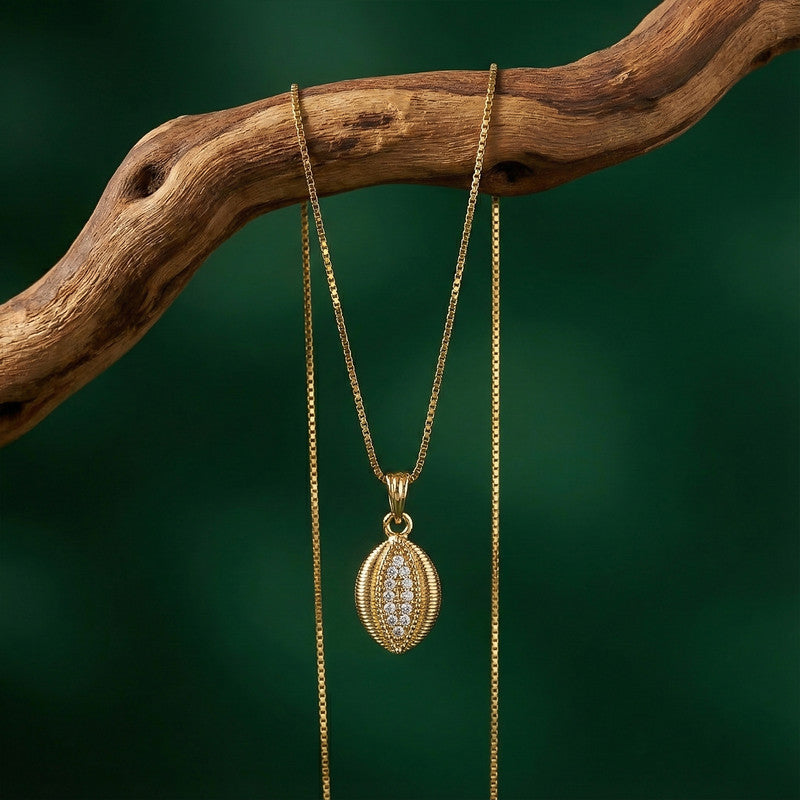 Gold-Plated Teardrop Pendant Necklace with Intricate Stone Detailing