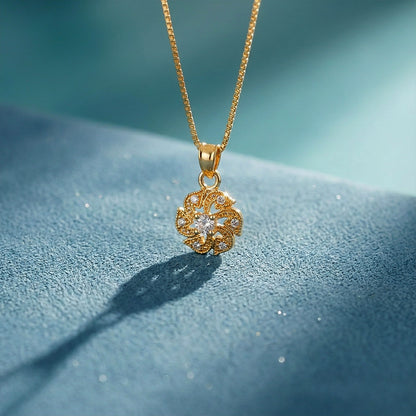Elegant Floral Pendant Necklace with Sparkling Crystal Accents