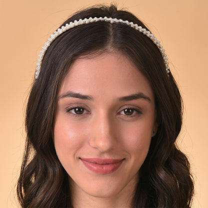 Pearl studded headband angle view