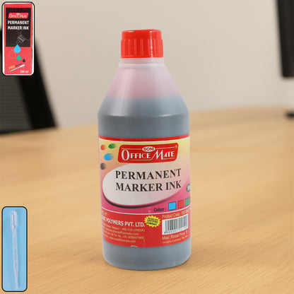Office Mate Permanent Marker Ink Refill – Red Colour (500 ml) with Dropper