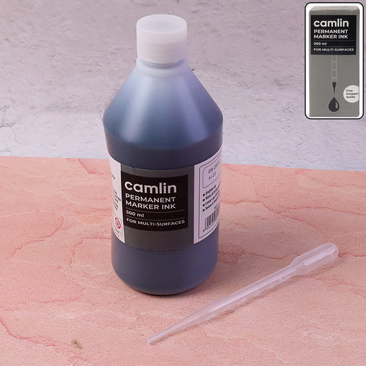 Camlin Permanent Marker Ink Black 500 ml – Multi-Surface Refill Ink with Free Dropper