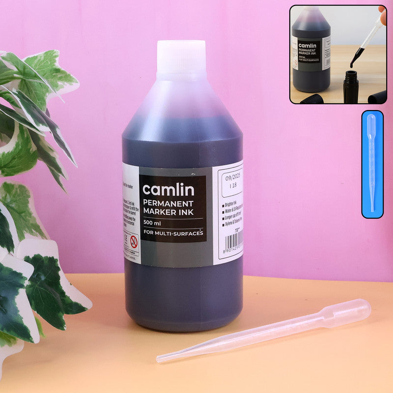 Camlin Permanent Marker Ink Red – 500 ml Refill Bottle with Free Dropper