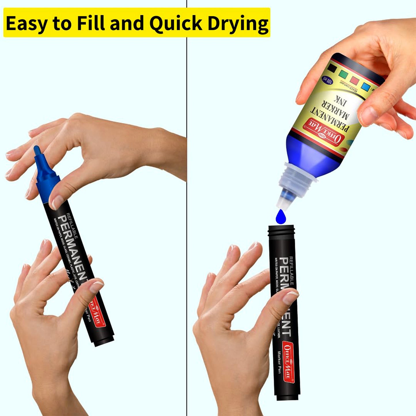 Officemate Permanent Marker Ink bottle with blue ink