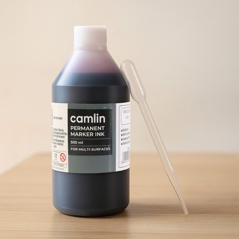 Camlin Permanent Marker Ink Red – 500 ml Refill Bottle with Free Dropper
