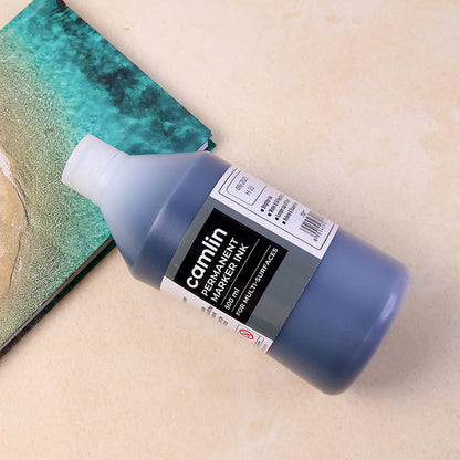 Camlin Permanent Marker Ink Black 500 ml – Multi-Surface Refill Ink with Free Dropper