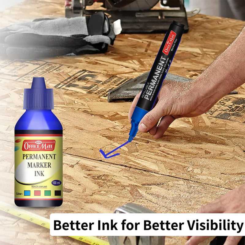 Soni Officamate Permanent Marker Ink 100ml – Quick Dry, Bright, Long-Lasting Refill Ink