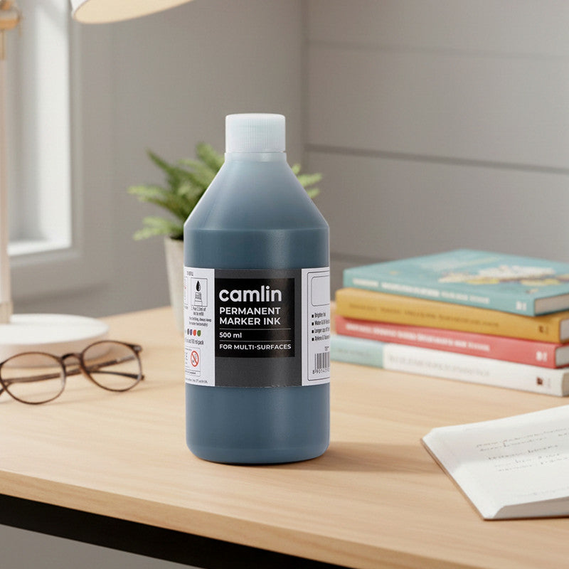 Camlin Permanent Marker Ink Black – 500 ml Refill Bottle with Free Dropper for Multi-Surface Markers