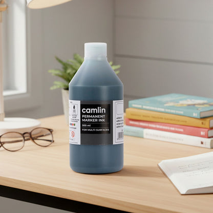 Camlin Permanent Marker Ink Black – 500 ml Refill Bottle with Free Dropper for Multi-Surface Markers