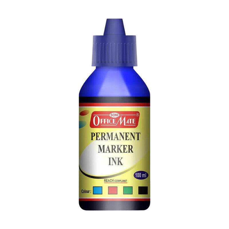Soni Officamate Permanent Marker Ink 100ml – Quick Dry, Bright, Long-Lasting Refill Ink