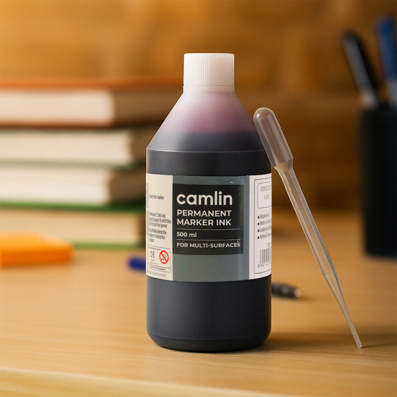 Camlin Permanent Marker Ink Red – 500 ml Refill Bottle with Free Dropper