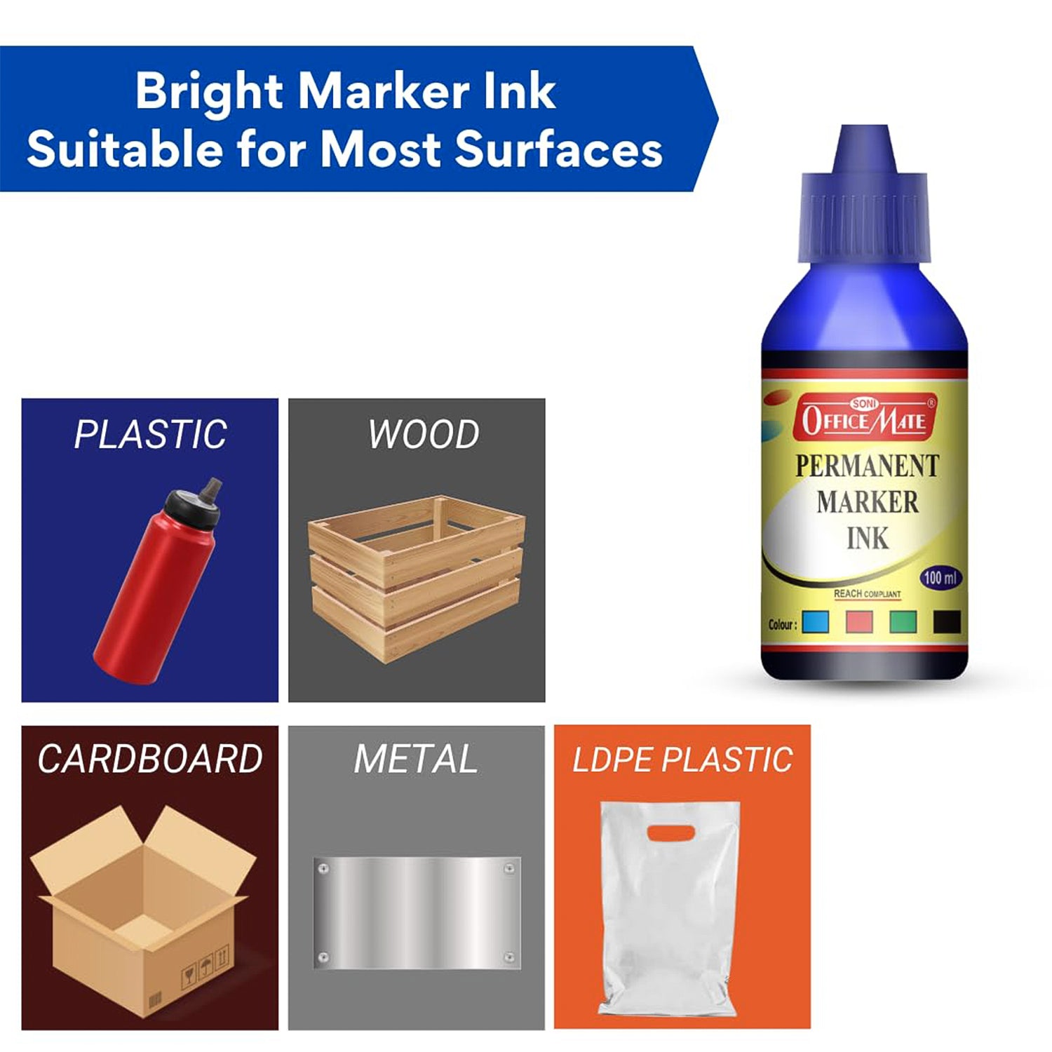 Officemate Permanent Marker Ink 100ml – Quick Dry, Bright, Long-Lasting Refill Ink