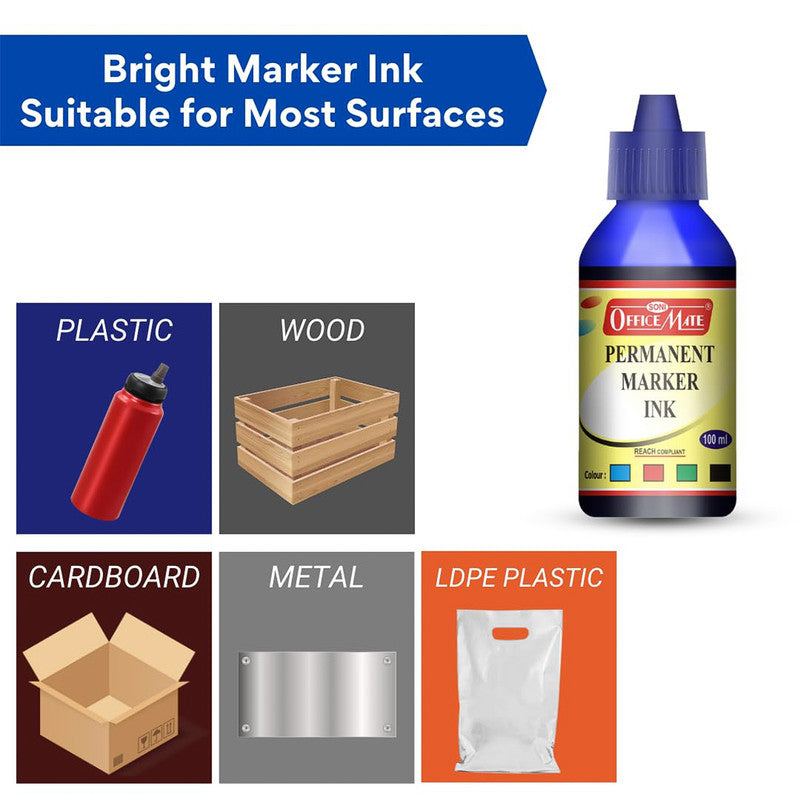 Soni Officamate Permanent Marker Ink 100ml – Quick Dry, Bright, Long-Lasting Refill Ink
