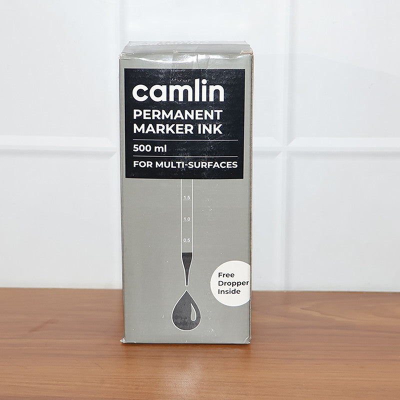 Camlin Permanent Marker Ink Black 500 ml – Multi-Surface Refill Ink with Free Dropper