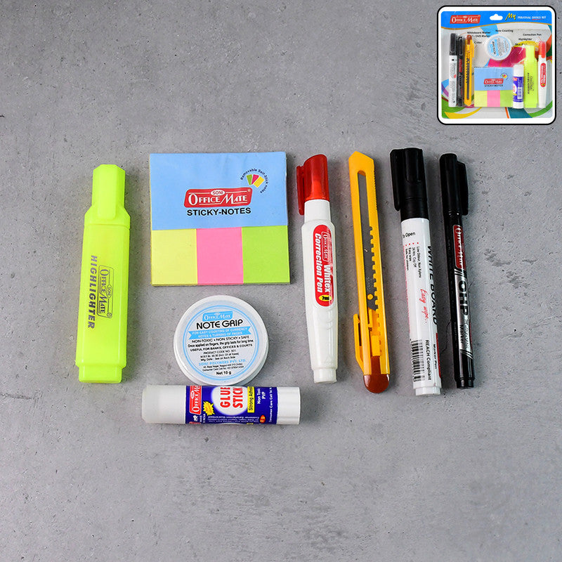 Officemate Personal Office Kit Complete Stationery Set with Glue Cutter Markers Notes