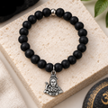 Black Matte Beads Bracelet with Lord Shiva Charm for Mens
