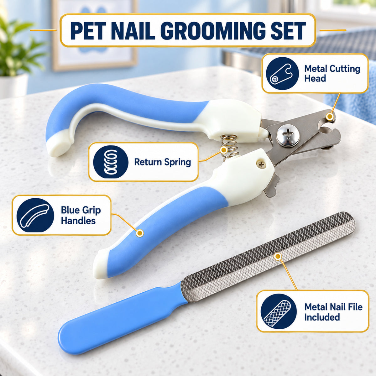 Pet Nail Clipper and File Set for Dogs and Cats, Home Pet Grooming Kit (1 Set)