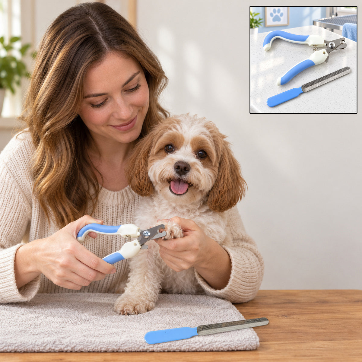 Pet Nail Clipper and File Set for Dogs and Cats, Home Pet Grooming Kit (1 Set)