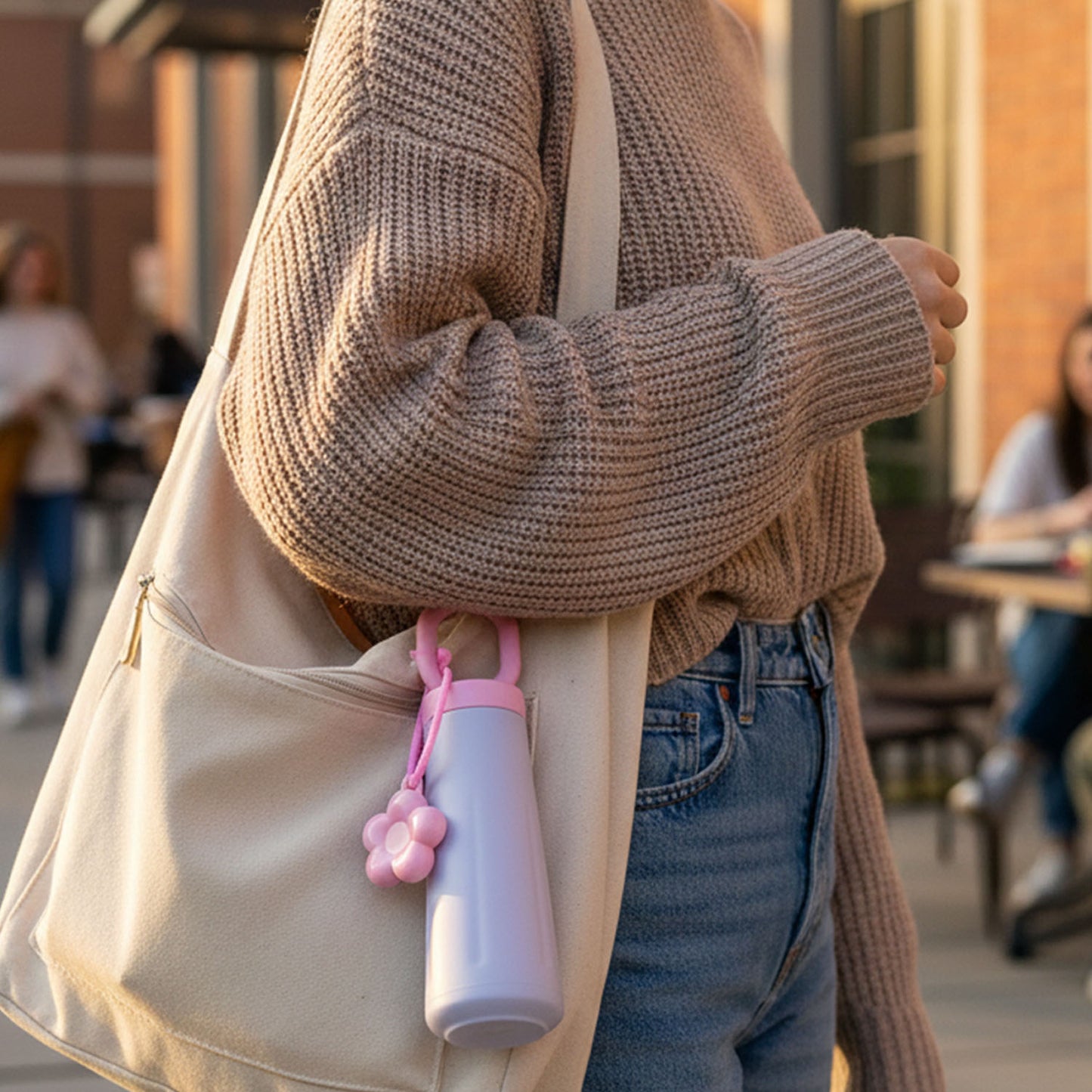 Portable water bottle with decorative charm