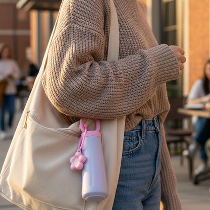 Portable water bottle with decorative charm
