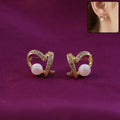 Elegant Pearl & Crystal Earrings – Heart-Shaped Studs for Women