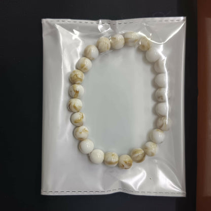 White & Beige Marble Finish Beaded Elastic Bracelet