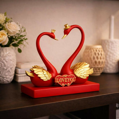 Elegant swan couple figurine with heart shape necks