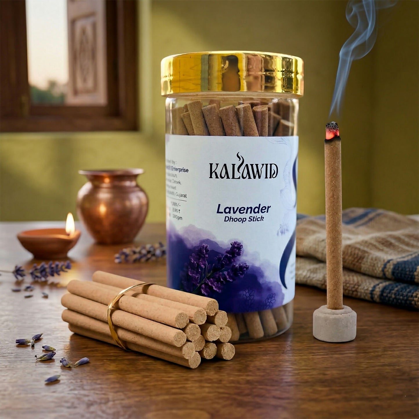 Lavender Dhoop Sticks Jar for Calm Fragrance & Relaxing Home Ambience (100 Gm)