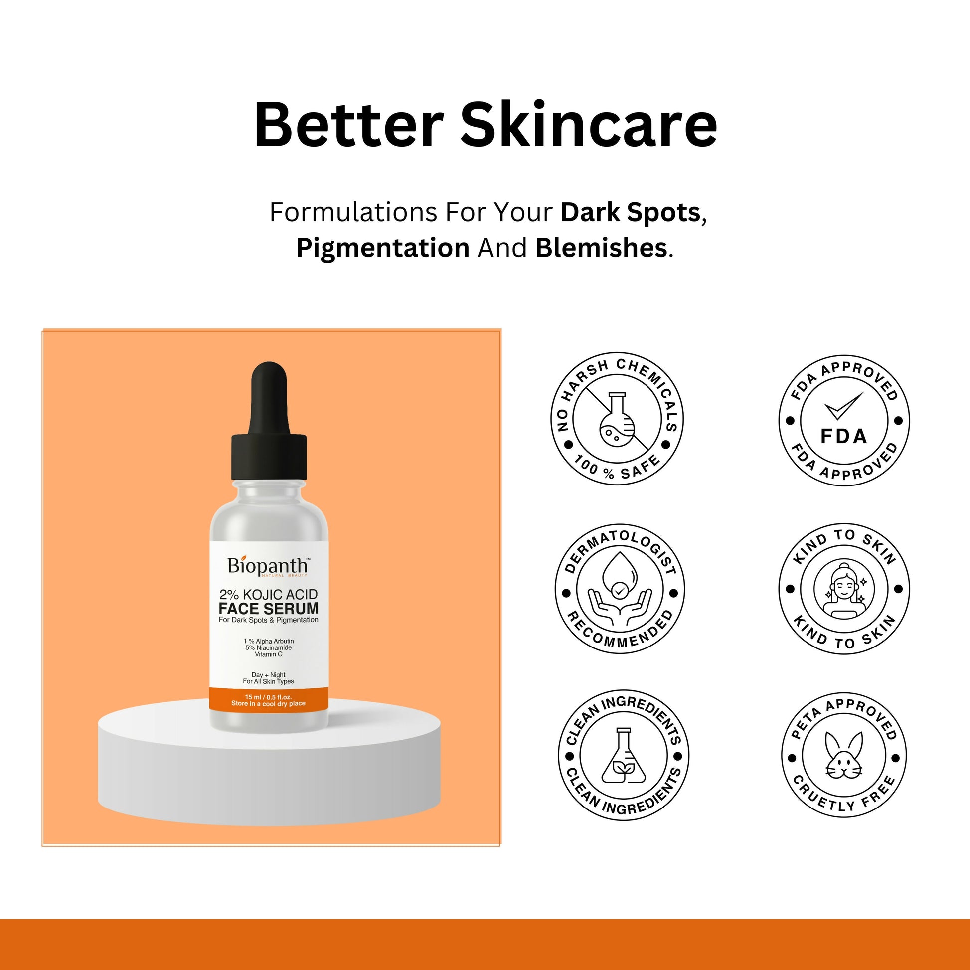 2% Kojic Acid Face Serum with Vitamin C for Dark Spots Glow All Skin Types (15 ml)