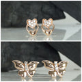Rose Gold Stud Earrings Set – Heart & Butterfly Combo Pack