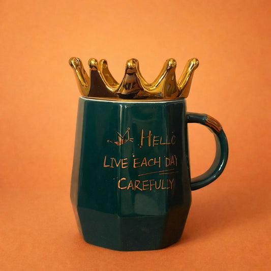 Ceramic Crown Lid Coffee Mug Stylish Motivational Tea Cup