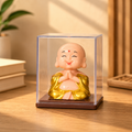 Solar Bobble Head Monk Idol in Display Case for Car Dashboard & Home Decor