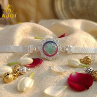 Exquisite Silver Meenakari Clover Bracelet / Rakhi