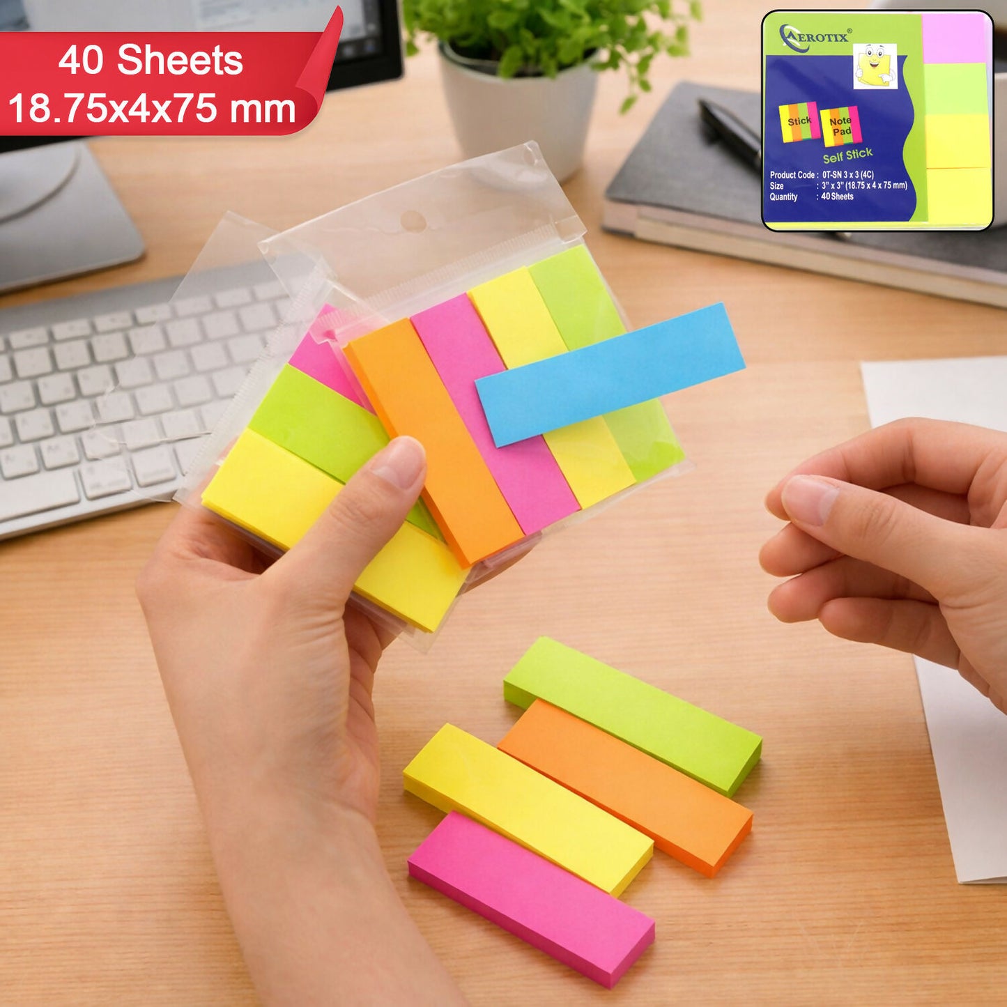 Self Sticky Notes Pad 4 Multicolour with Strong Adhesive (18.75×4×75 mm,40 Sheets,6 Pack Combo)