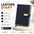 Black Textured Leather Journal with Gold-Tone Trim, Strap Closure and Ribbon Marker