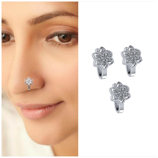 Silver-Plated Flower Cluster Non-Piercing Nose Clip Set Combo Pack of 3