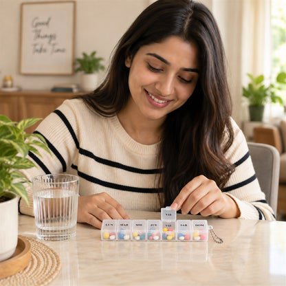Medicine Pill Box with Clear Flip Lids for Weekly Travel Storage (7 Compartment)